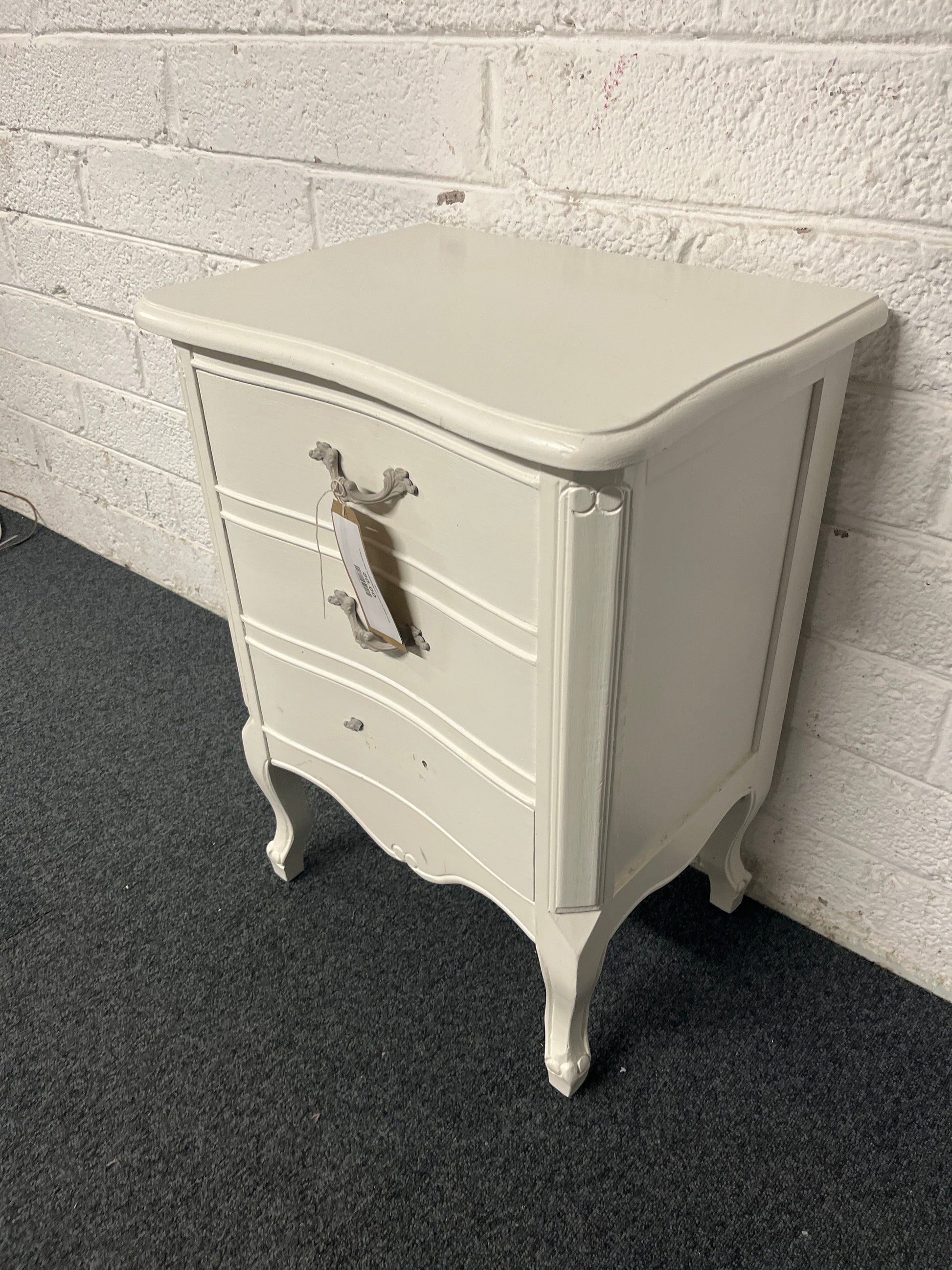 3 drawer bow fronted bedside locker in white 1225