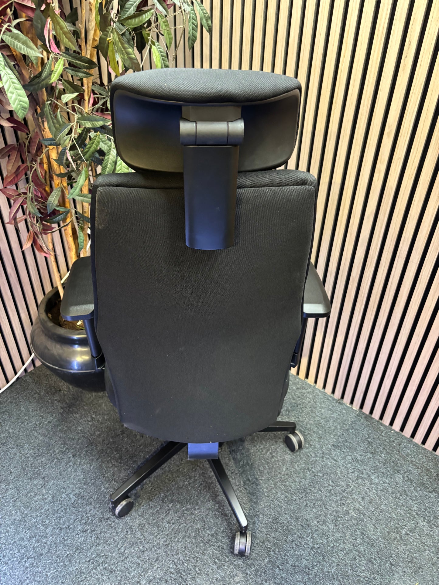 Hatha high back posture task chair with black fabric seat and back, headrest & adjustable arms