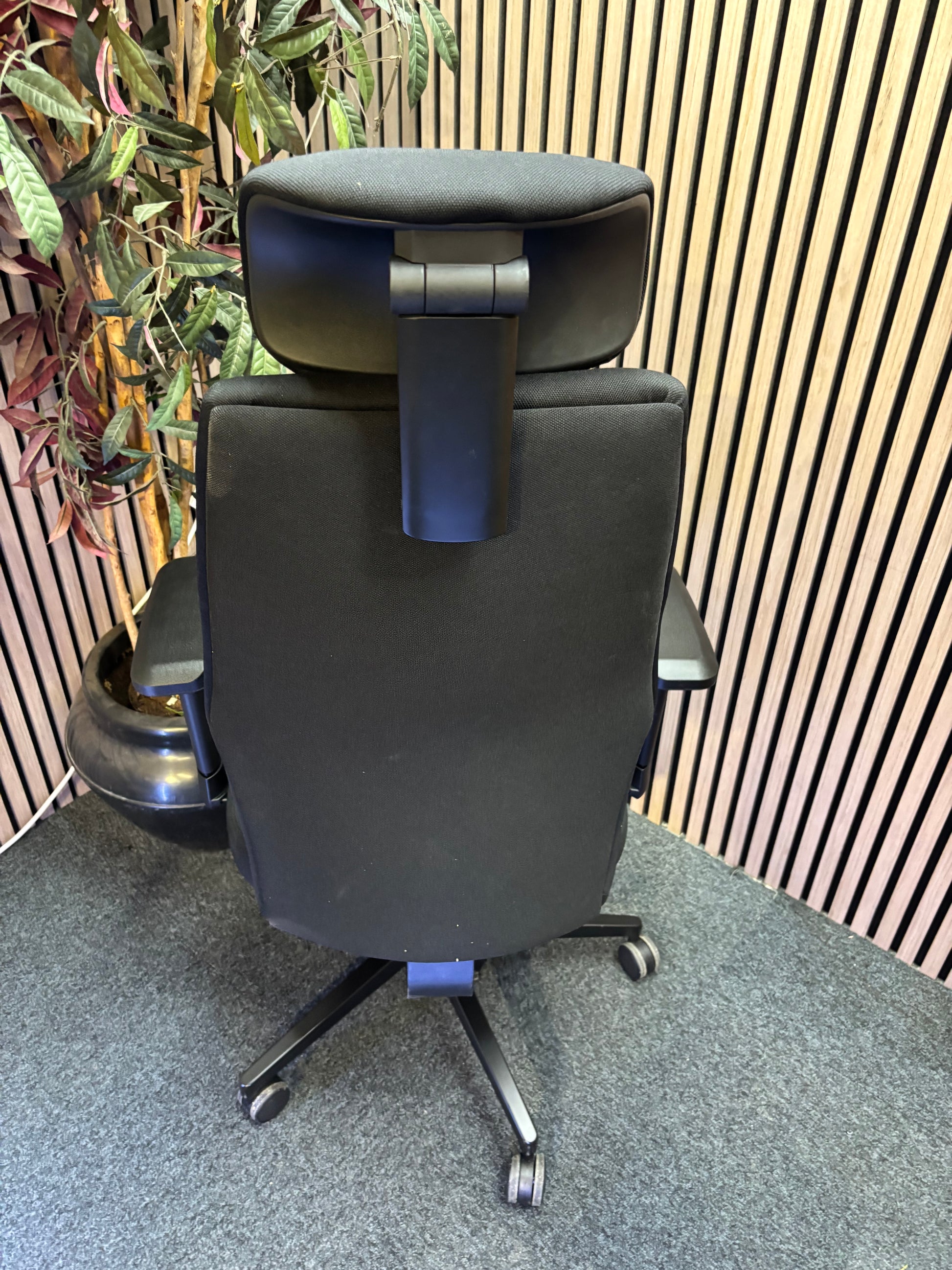 Hatha high back posture task chair with black fabric seat and back, headrest & adjustable arms