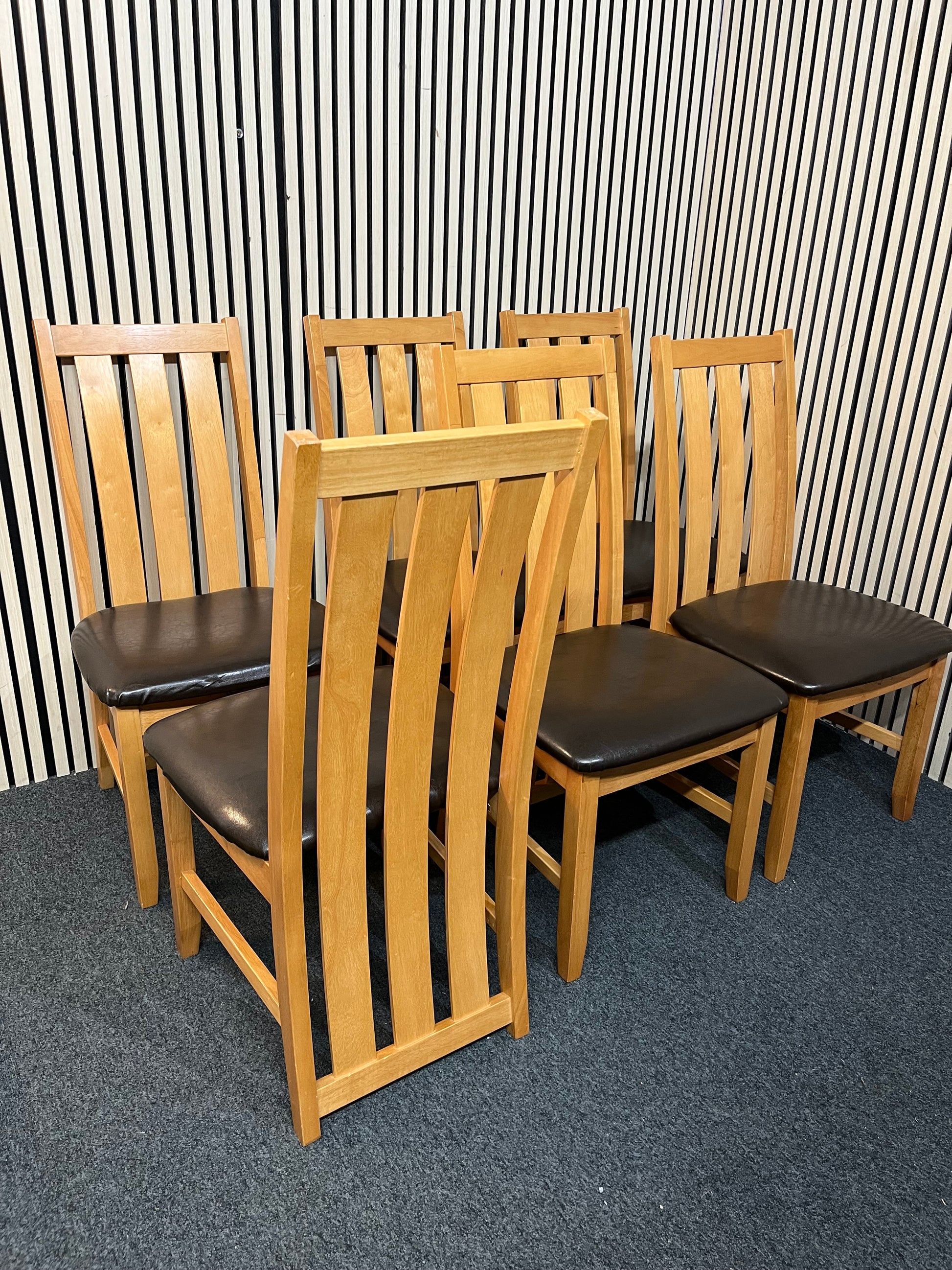 High back solid wood dining chair with black pu leatherette seat (SET OF 6) 3126