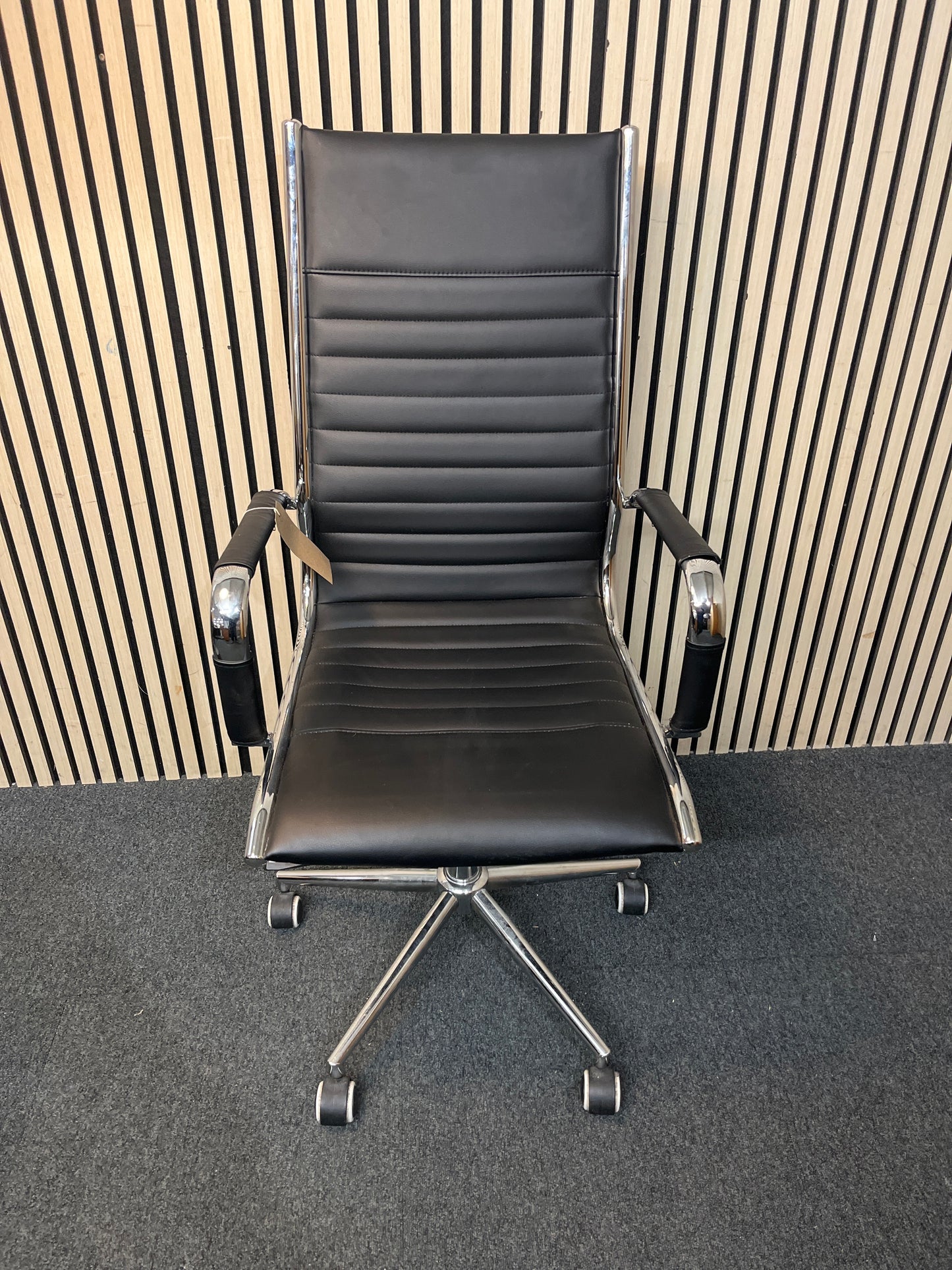 High back black leatherette, chrome framed bari swivel chair  3126