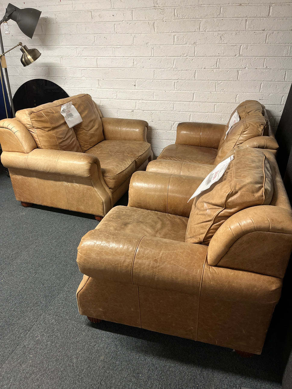 2+1 real tan soft leather sofa suite 1225