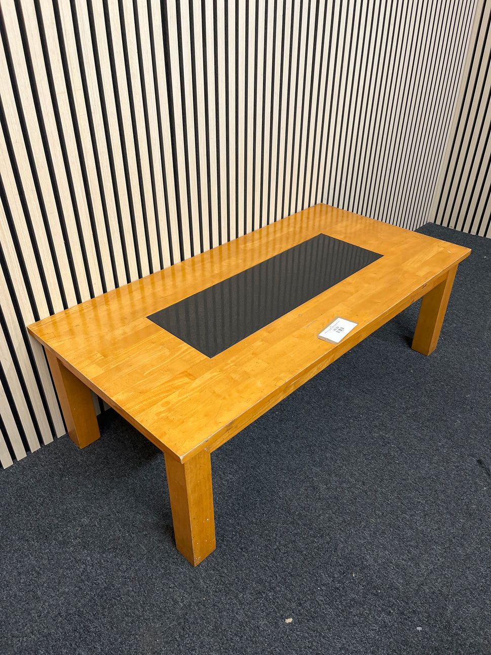 Hardwood low rectangular coffee table with black central inlay (H 41 x W 123 x D 61 cm)