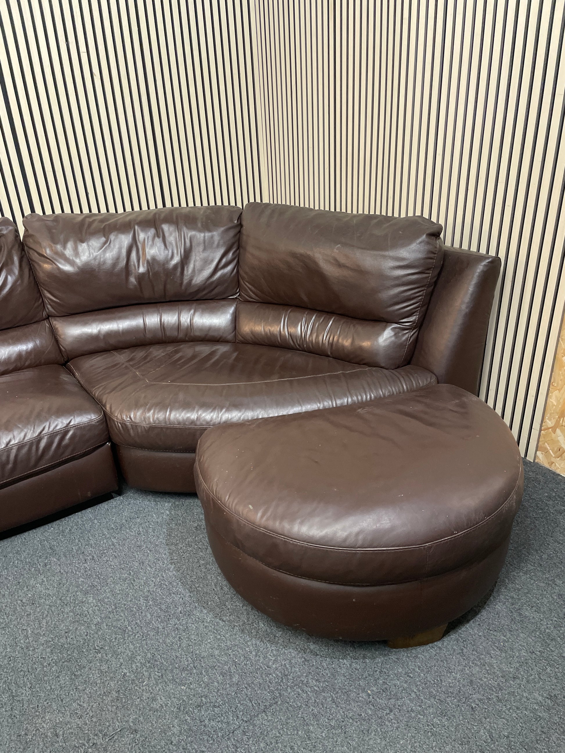 Large Brown Leather Corner Sofa with Poof and Single Armchair included 3126
