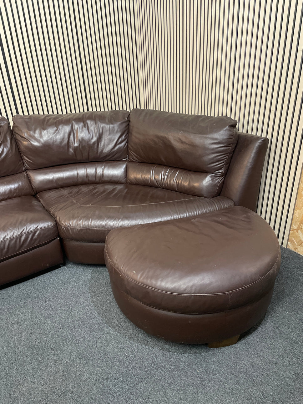 Large Brown Leather Corner Sofa with Poof and Single Armchair included 3126