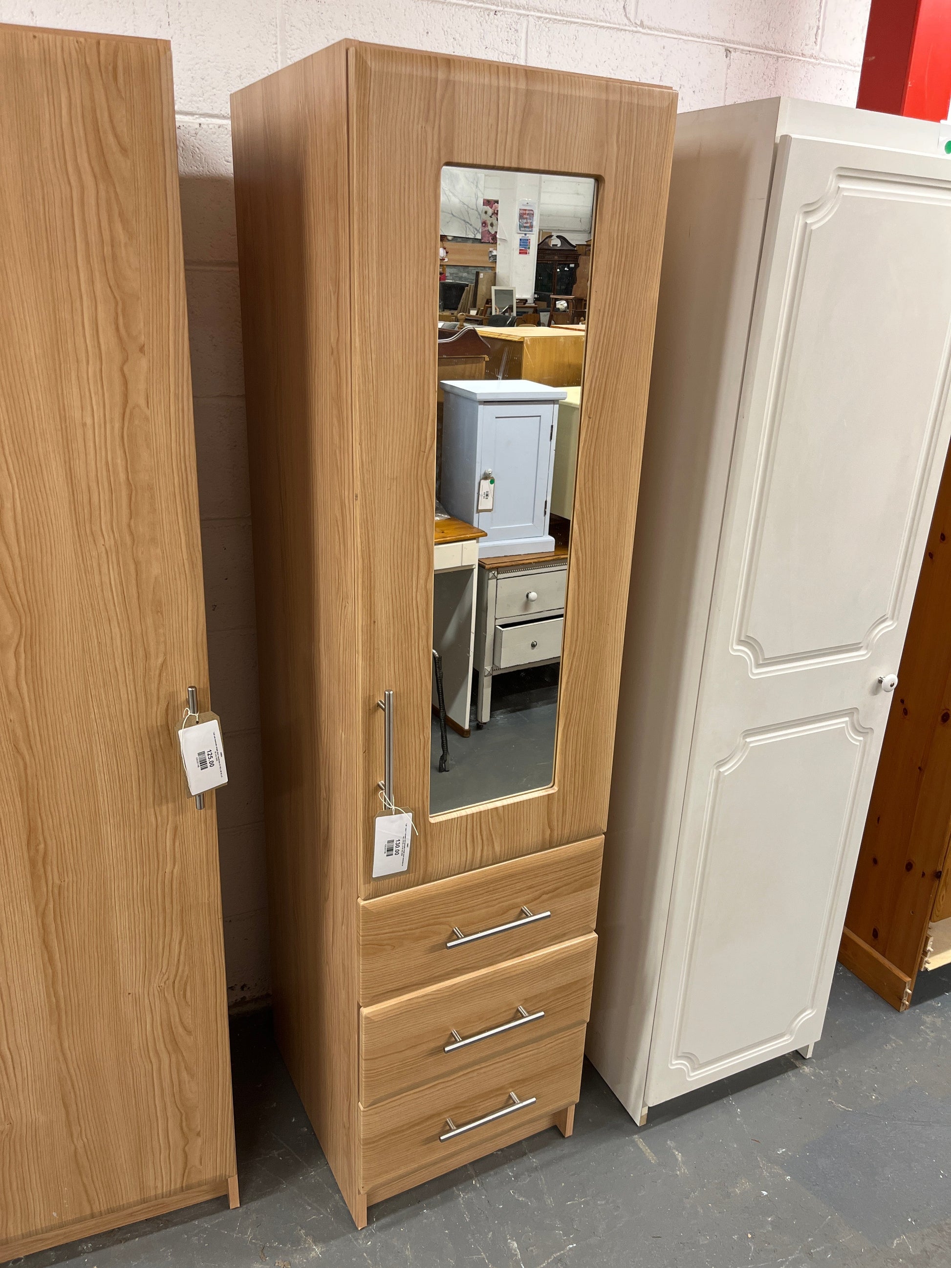 Tall 1 door 3 drawer oak laminate single door wardrobe (H 183 x W 45 x D 52 cm) 3225