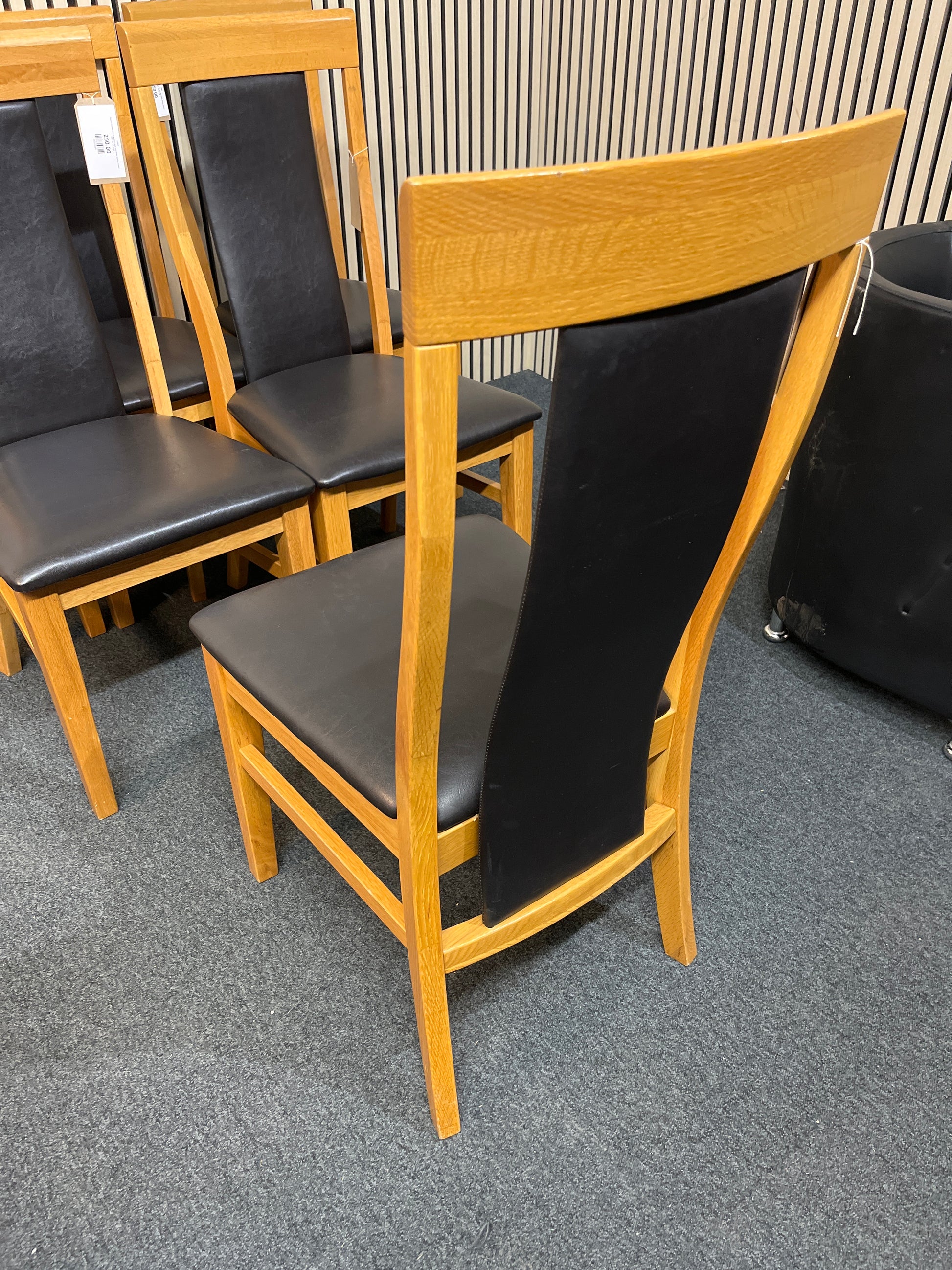Beech framed, black leather seat and back dining chairs (SET OF 6) 3126