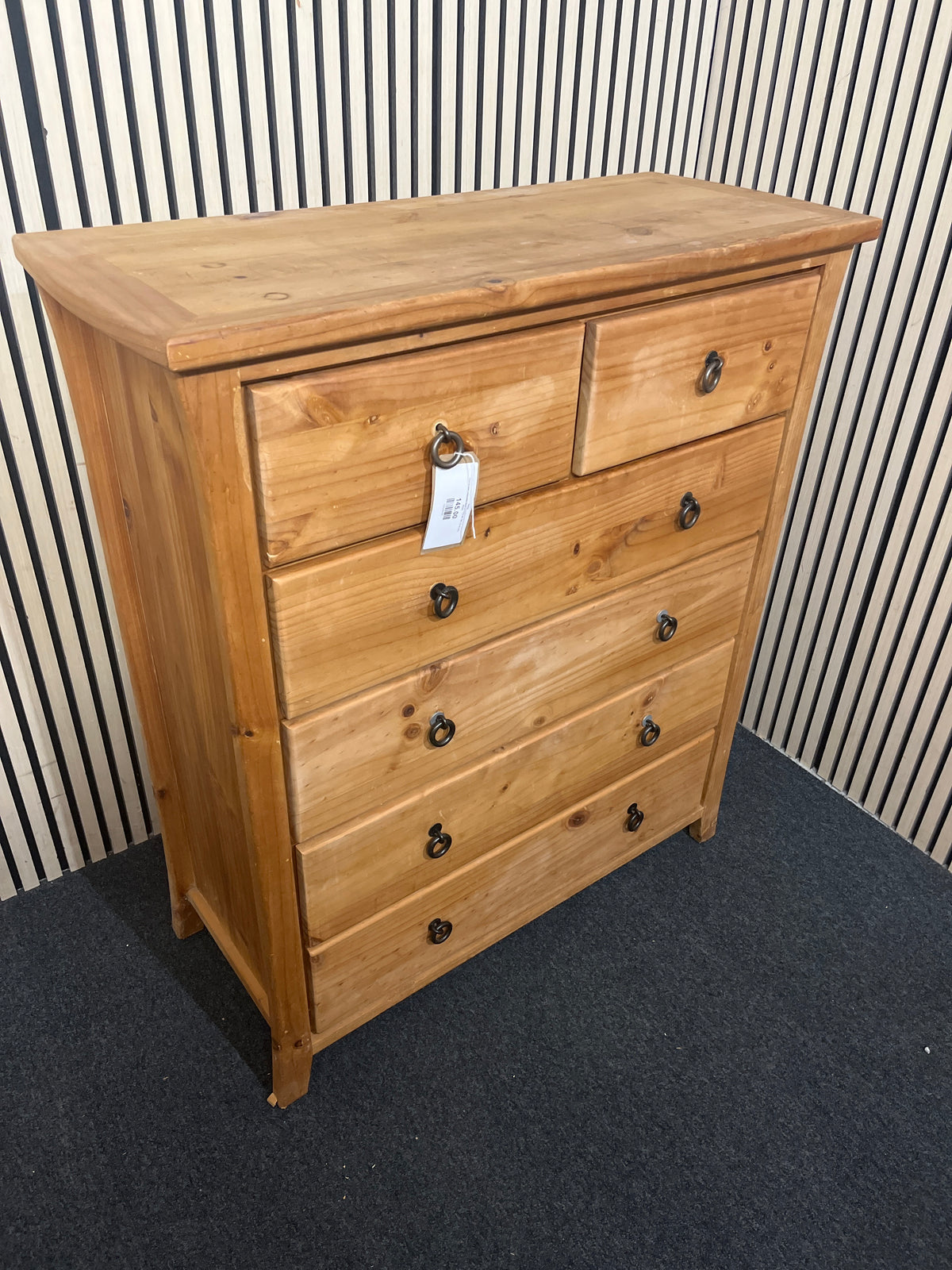 Five-drawer solid pine chest (H 116 x W 100 x D 42 cm)  44264