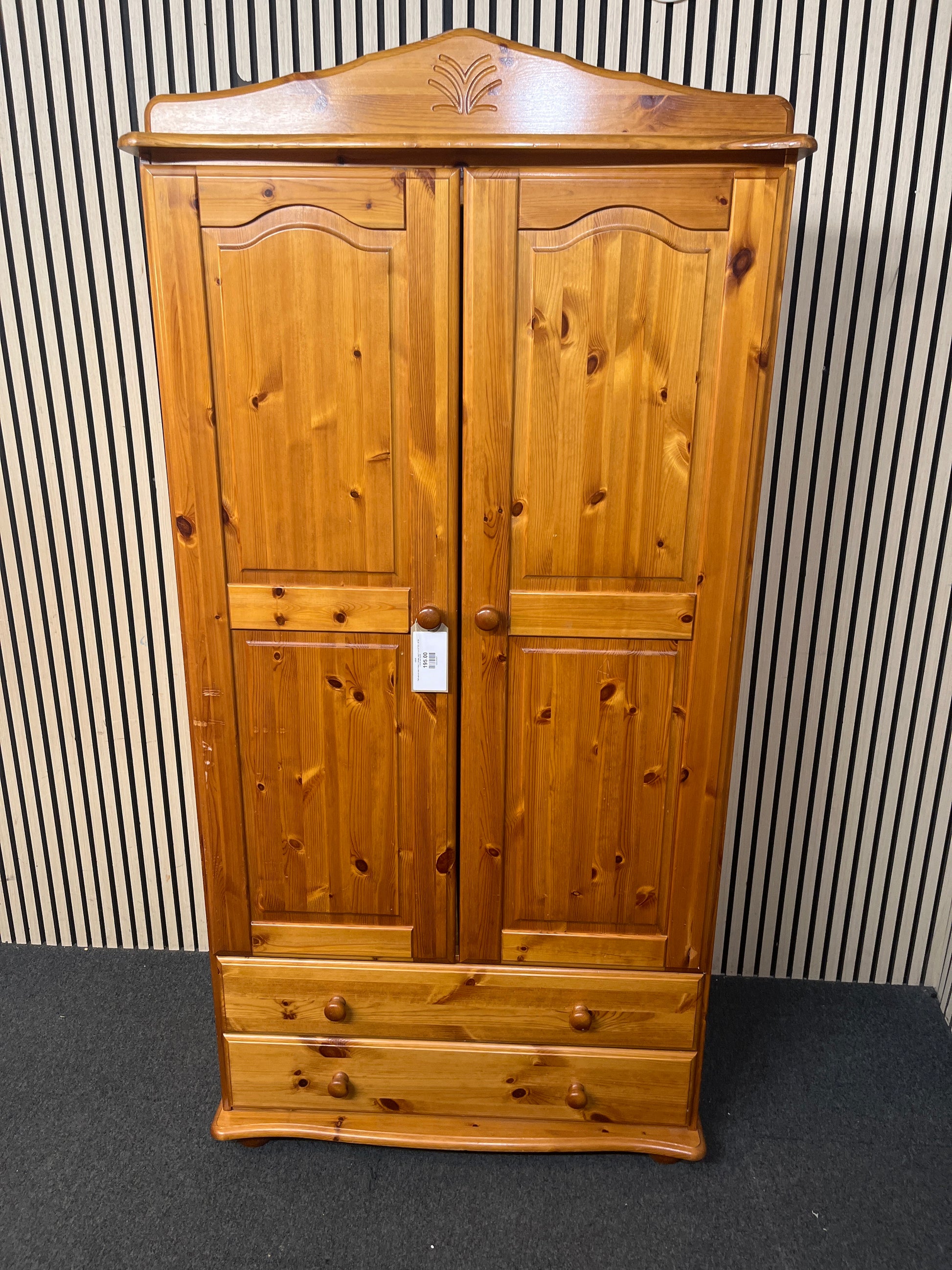 Tall natrual pine 2 door 2 drawer wardrobe (H 192 x W 94 x D 64 cm) 43820