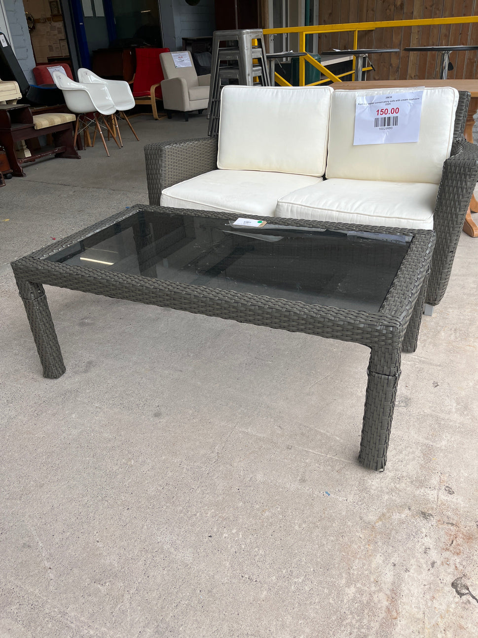 Rattan and glass low rectangular coffee table 2225