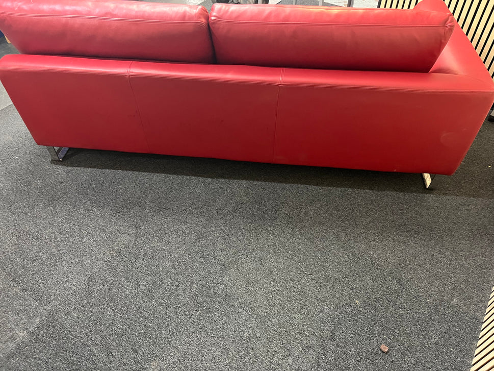 Wine leather single cornered 4 seater (Width 225 cm) (EX WINDMILL LANE STUDIO) 1425
