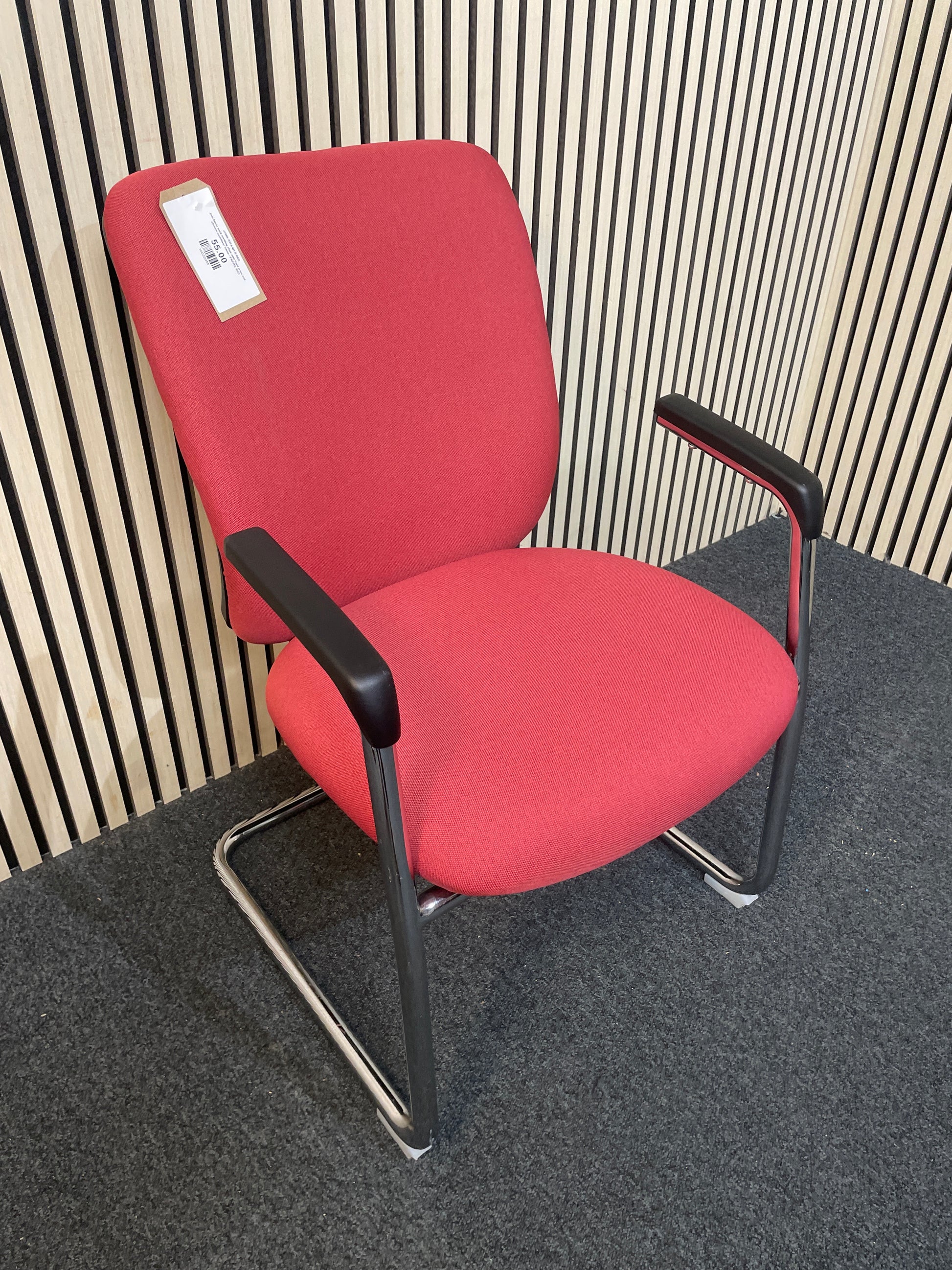 Jota fabric back meeting chair with fixed arms and chrome cantilever frame - PASTEL RED
