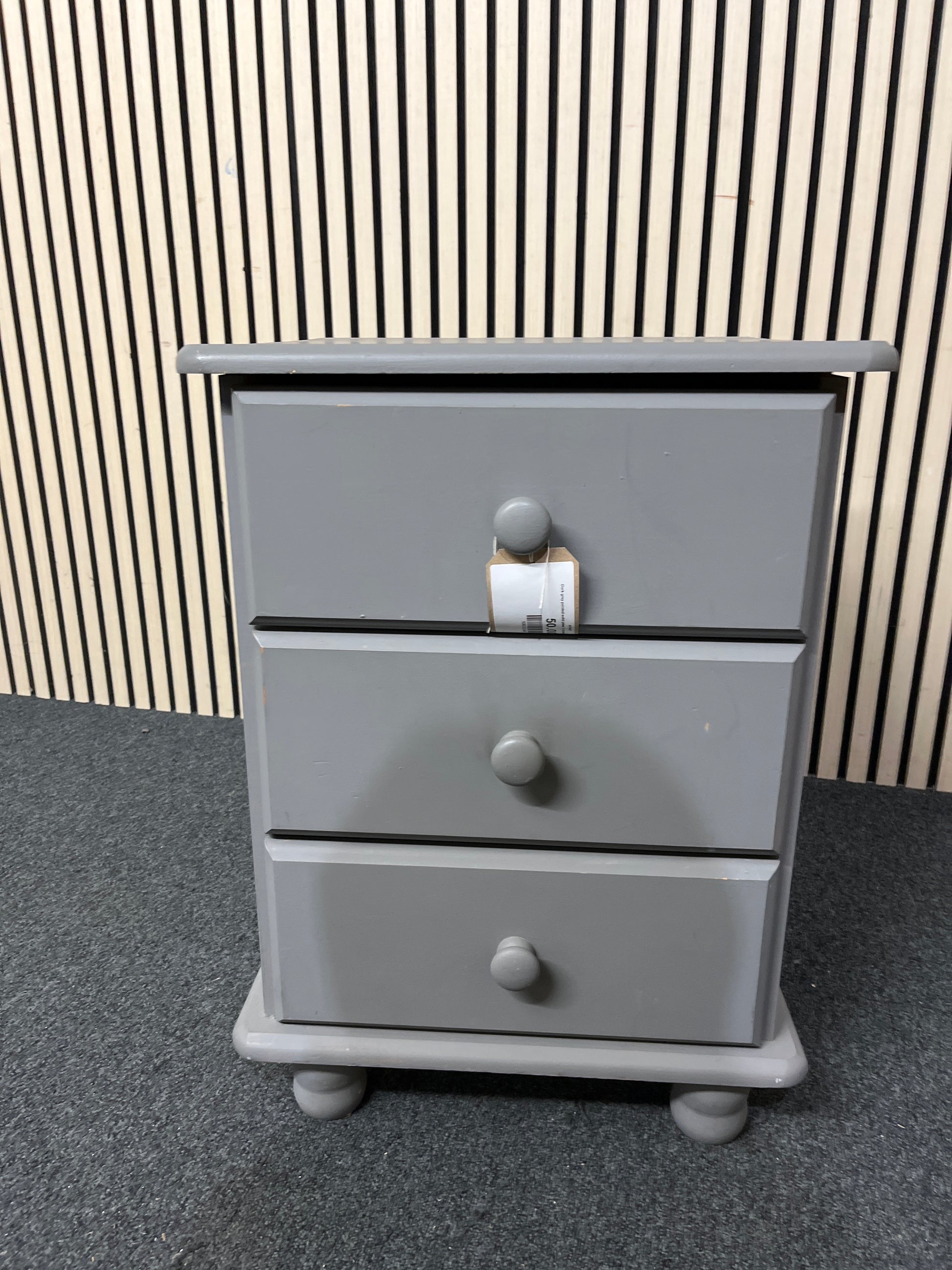 Dark grey painted solid pine 3 drawer bedside locker  2425