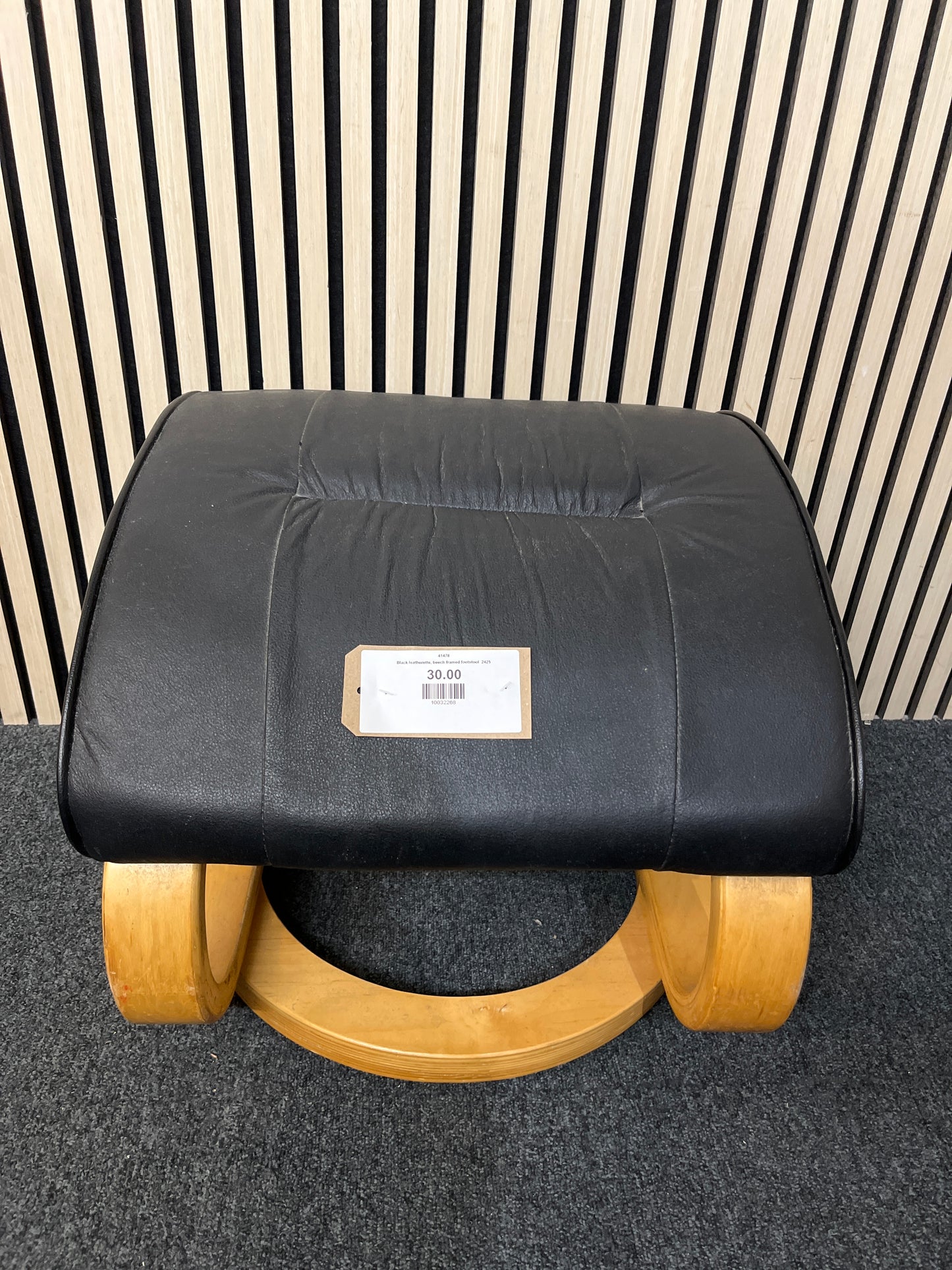Black leatherette, beech framed footstool  2425