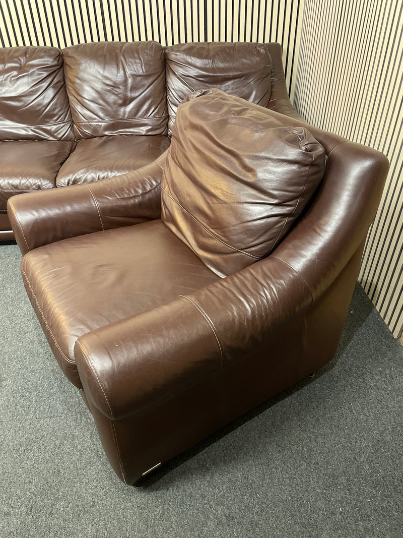 3+1 Modern dark brown leather sofa suite (3 seater width 198 depth 87 cm)  44558