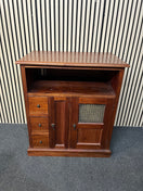 Switch Solid teak stained 2 door 3 drawer ornate sideboard unit with metal lattice detail (H 90 x W 80 x D 50 cm) 3126 2 image