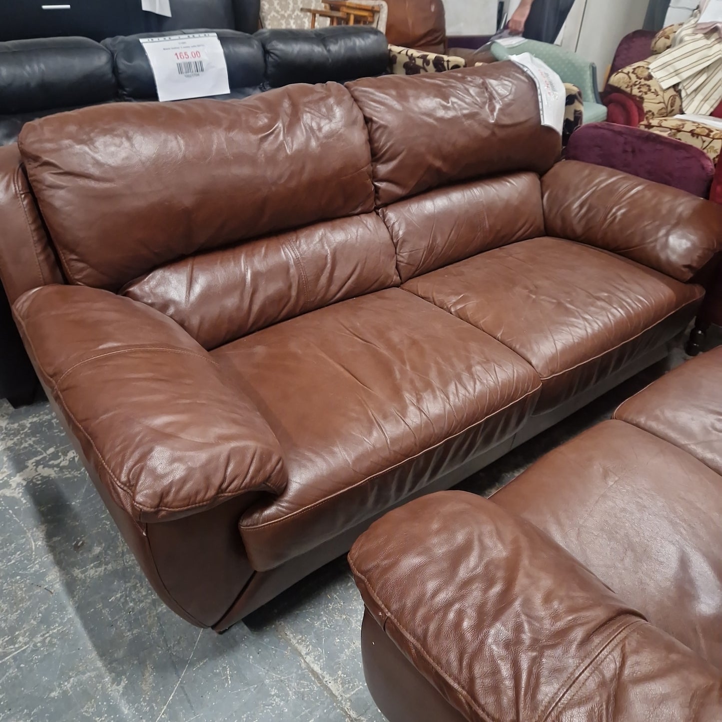 3+2 REAL Brown leather suite