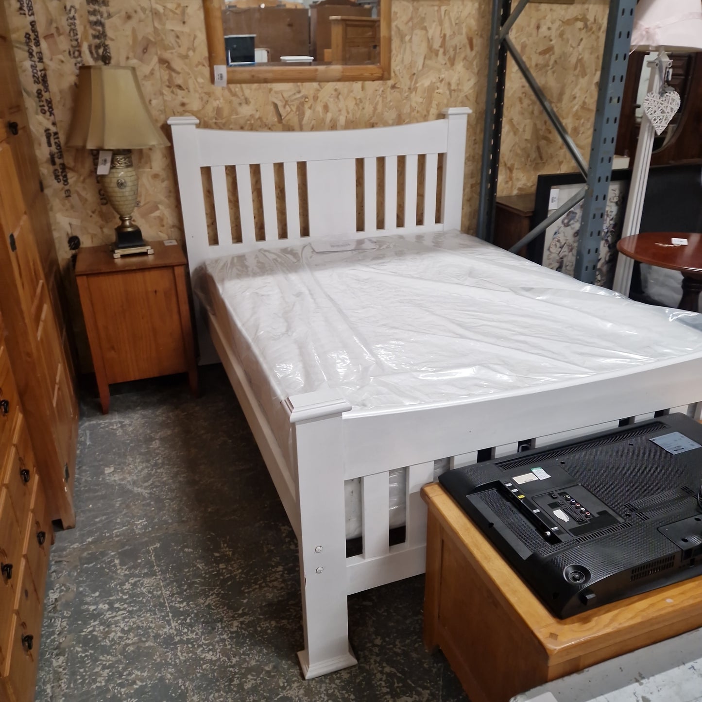 4ft 6 solid wood white painted bed frame