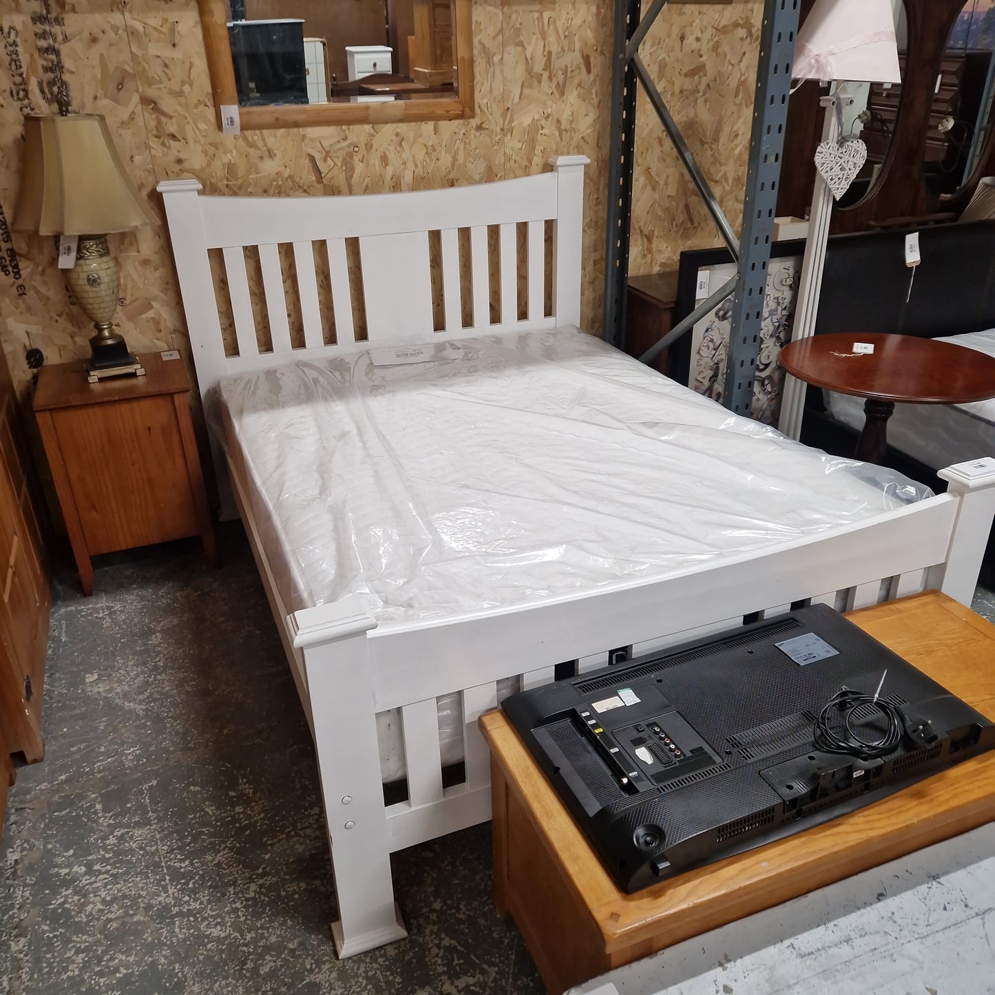 4ft 6 solid wood white painted bed frame