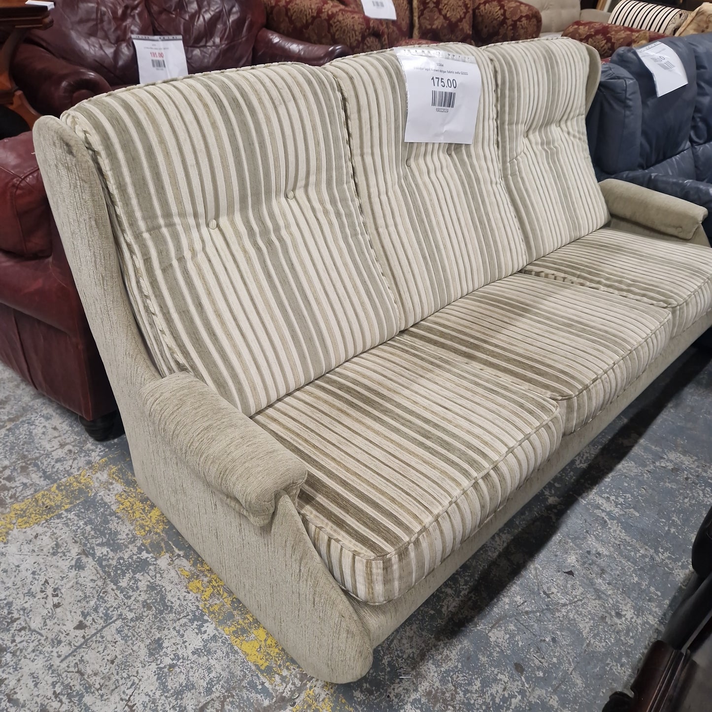 3 seater light brown stripe fabric sofa