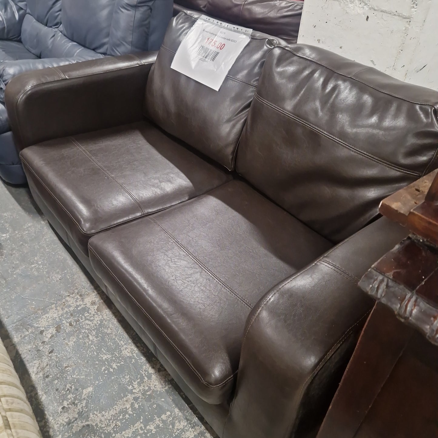 Brown leatherette 2 seater sofa