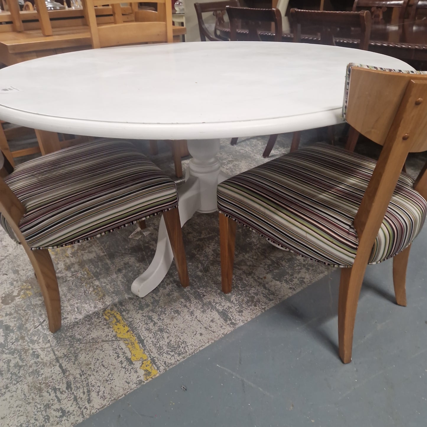 White painted central base large circular dining table