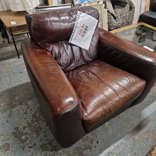 Real Brown leather lounger armchair  Q3323