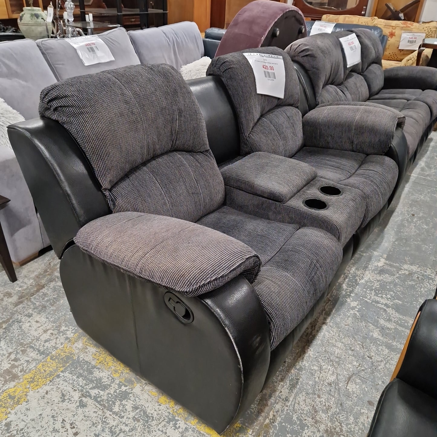 3+2 fabric and leather recliner sofa Q4123