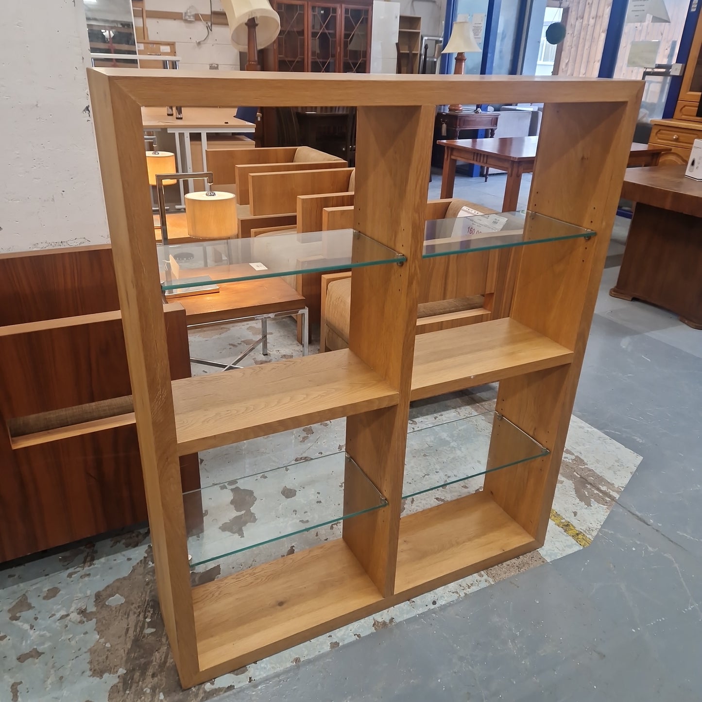 Walnut veneer large 8 section bookcase cw glass shelves  Q4123