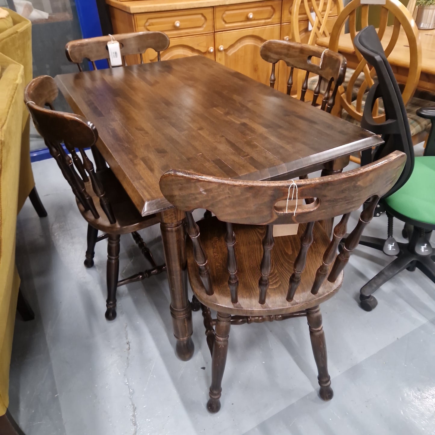 Hardwood 4ft darkwood stained dining table cw 4 matching chairs