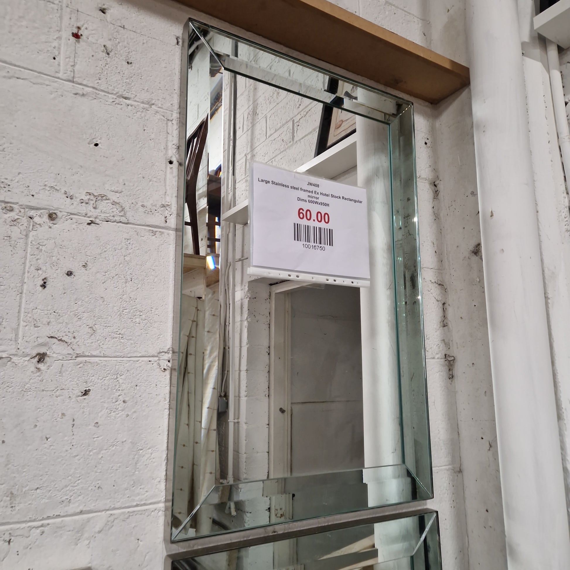 Large Stainless steel framed Ex Hotel Stock Rectangular mirror
Dims 600Wx950H