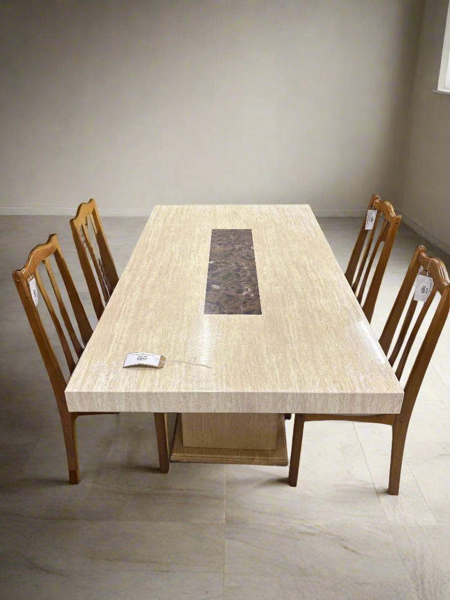 Cream Marble effect large rectangular kitchen table, central column base 2125