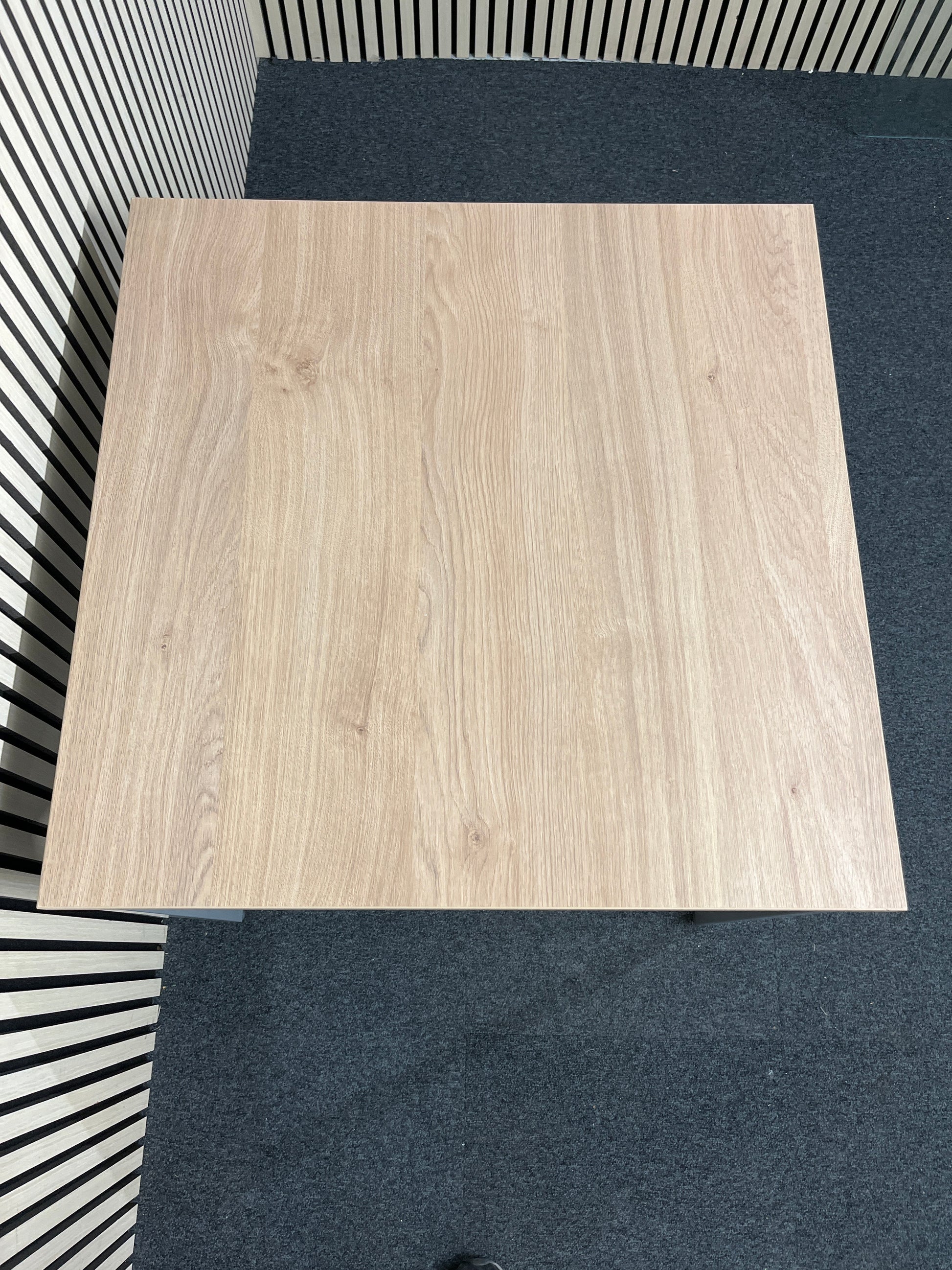 NEW light oak 25mm top 800x800 canteen table with silver metal framed legs. Price inc VAT