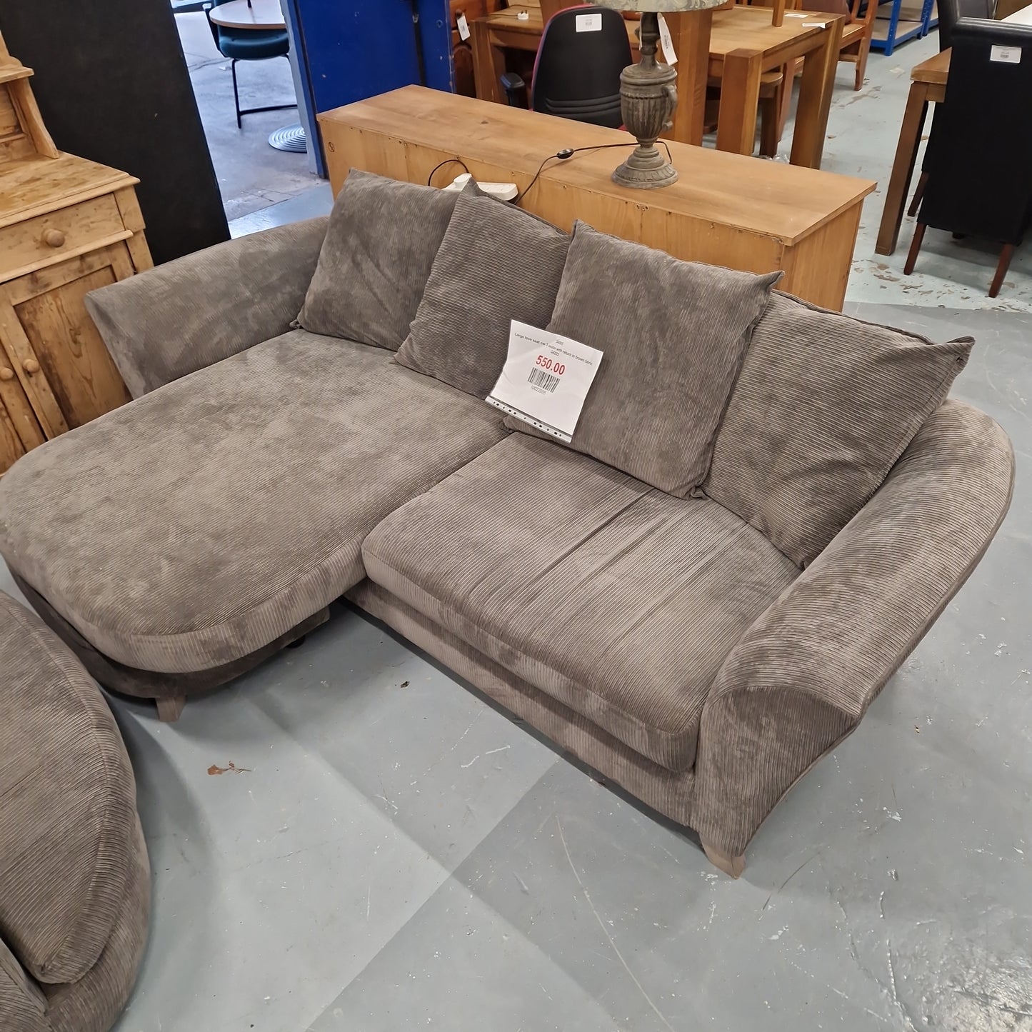 Large love seat cw 3 seater with return in brown fabric%A0 Q4223
WAS €550
NOW €475