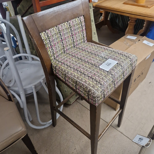 Tall solid beech stained bar stool fabric seat