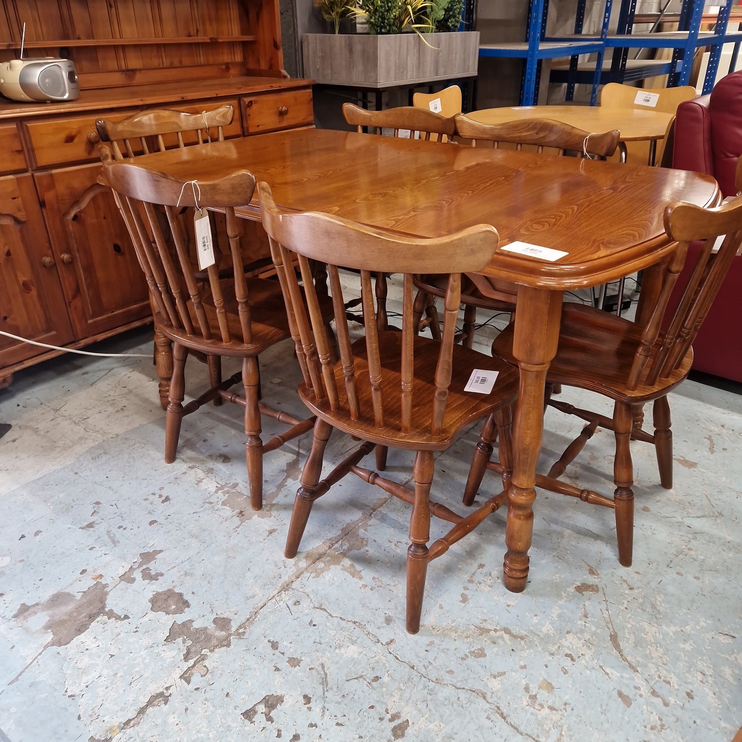 Dark oak laminate kitchen table cw 6 no. chairs Q4223 CJM Furniture