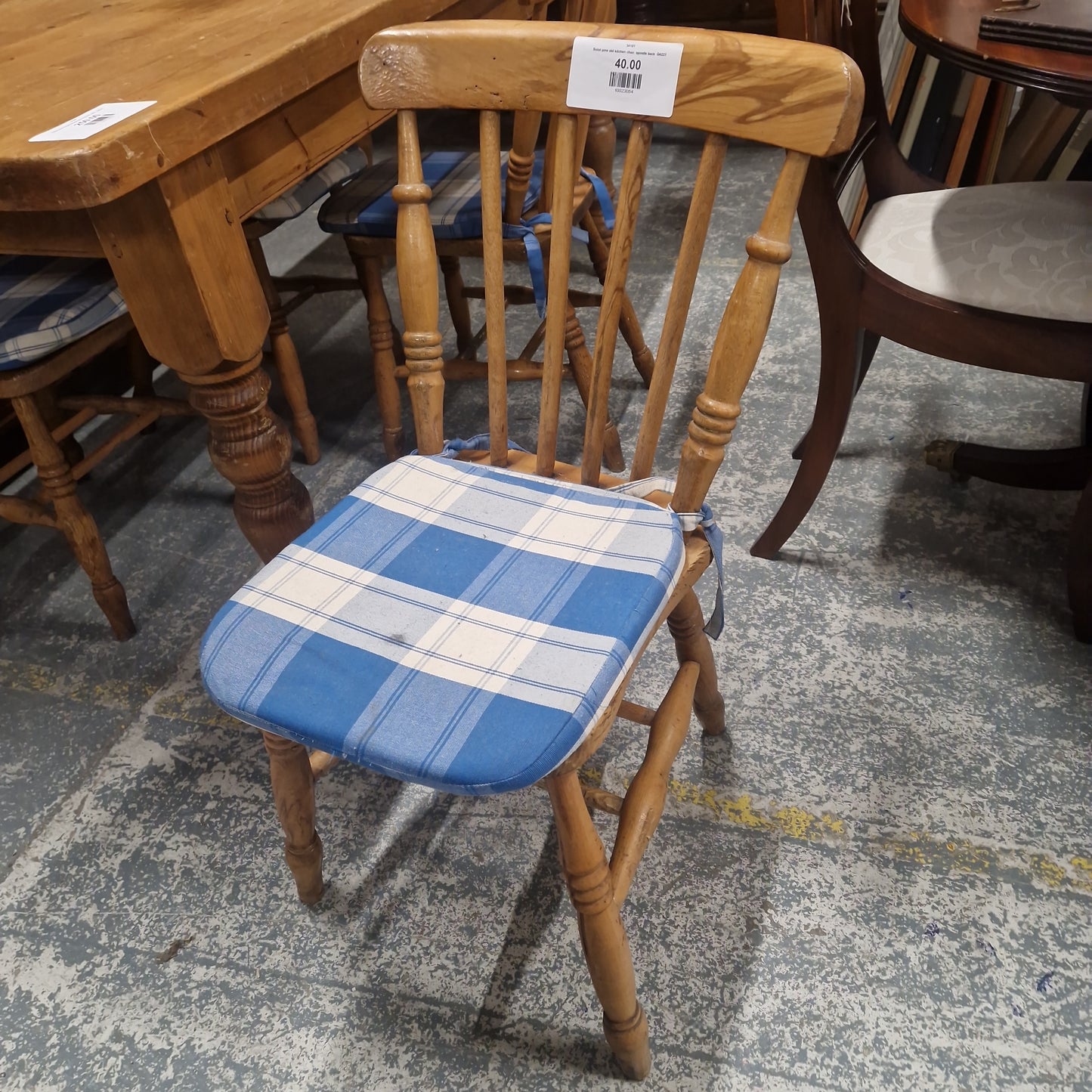 Solid pine old kitchen chair, spindle back
