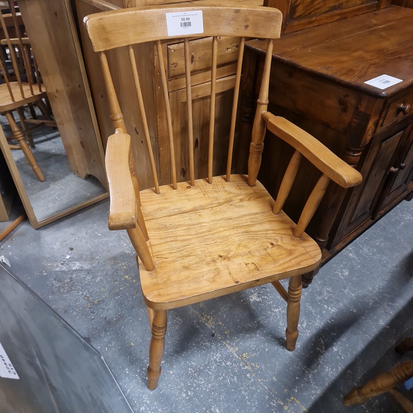 Solid pine tall carver kitchen chair cw arms