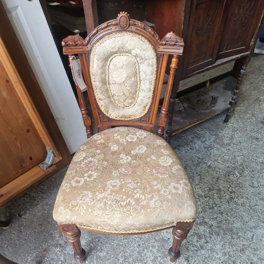 Solid mahogany ornate dining chair mixed fabric