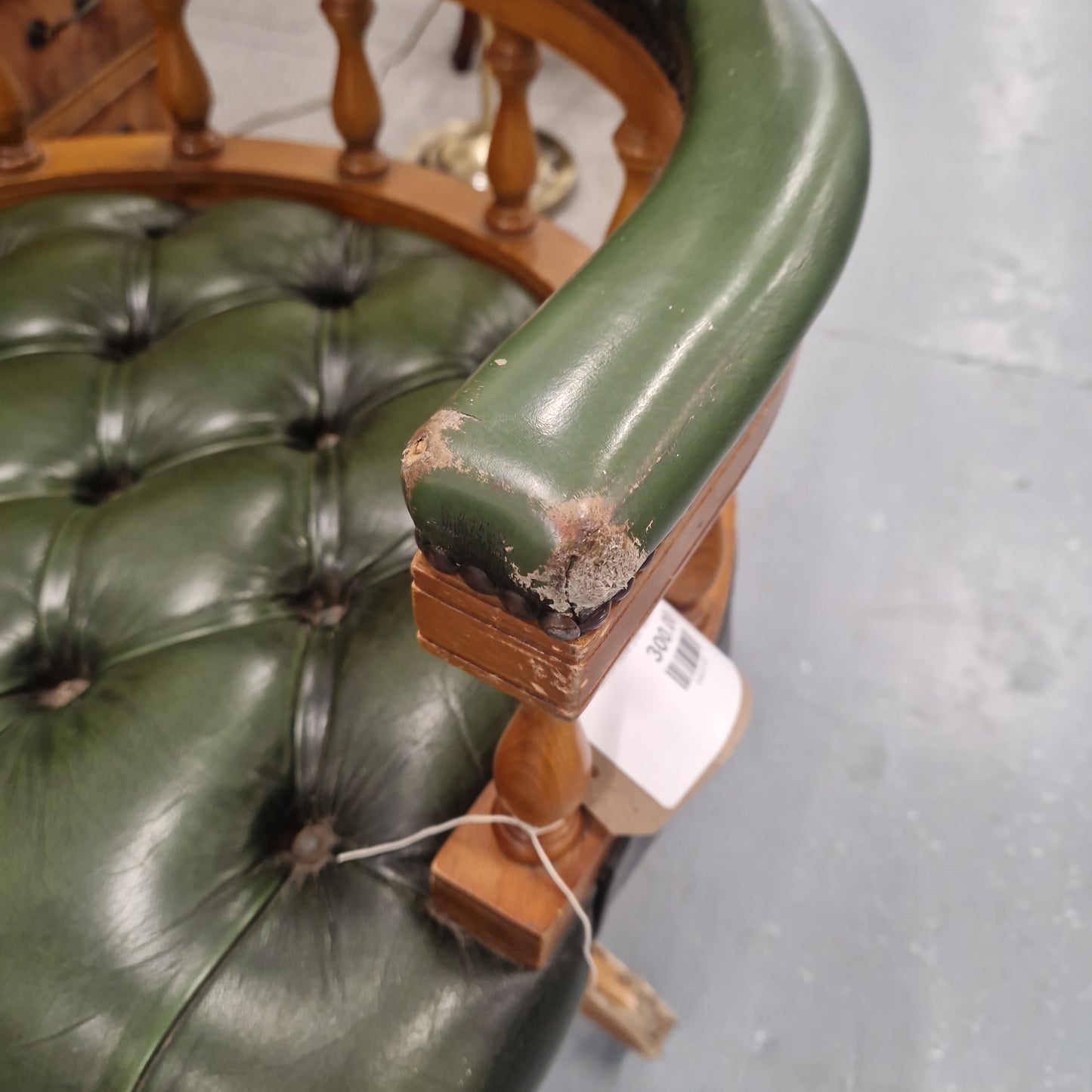 Chesterfield swivel green leather captains chair  Q4223