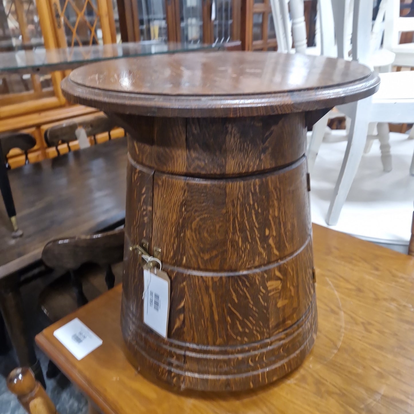 Solid oak stained circular drinks cabinet