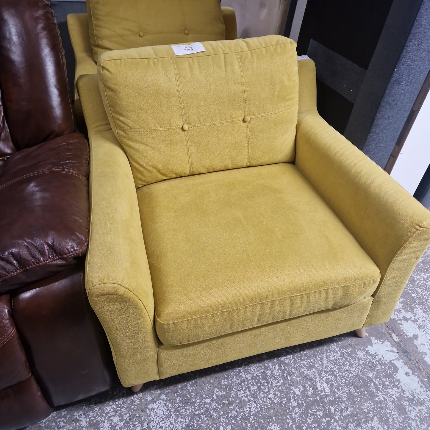 Retro Mustard fabric armchair, solid wood frame  Q4223