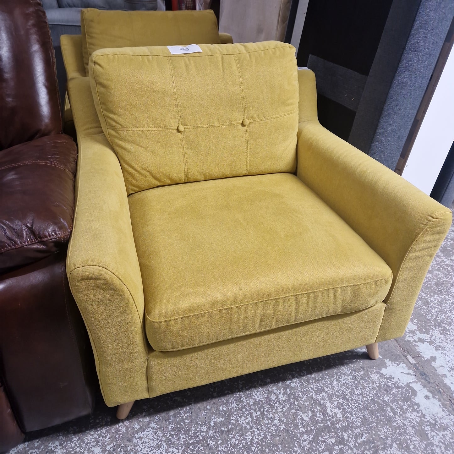 Retro Mustard fabric armchair, solid wood frame  Q4223