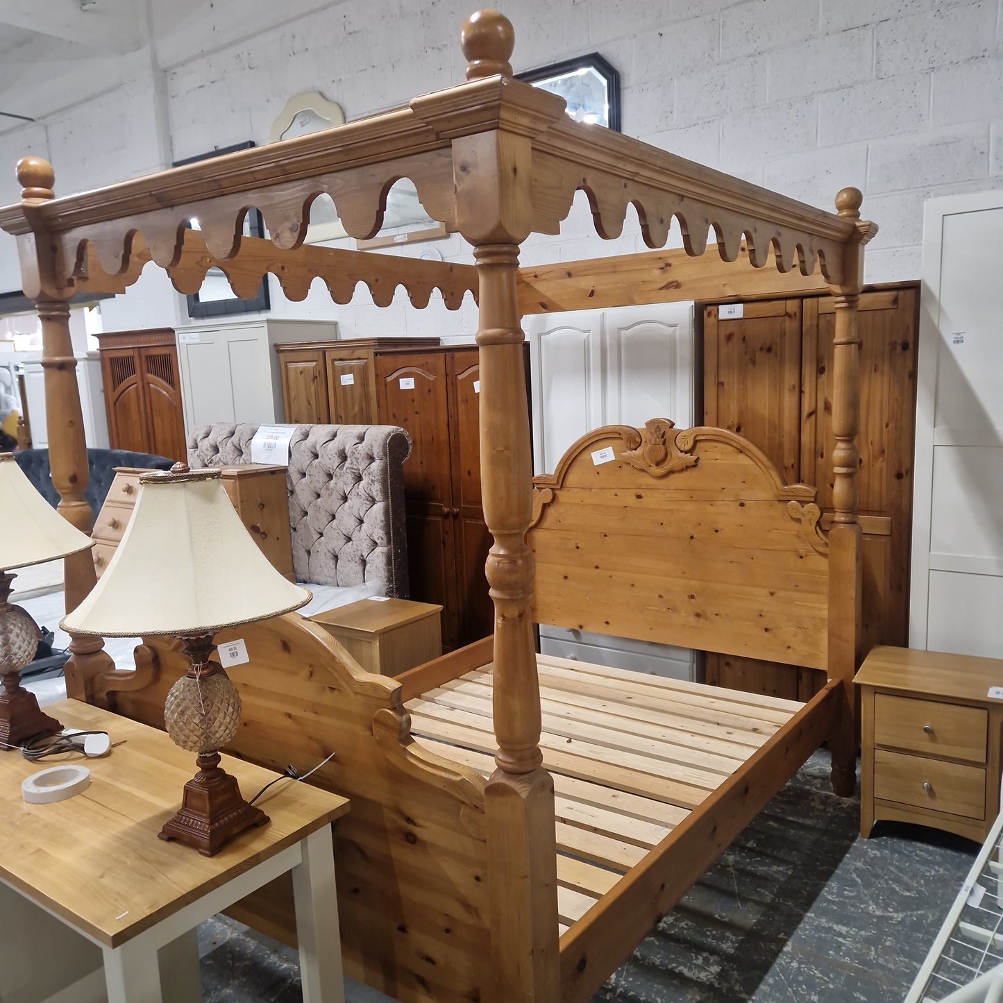 4ft 6 solid pine four poster bed frame