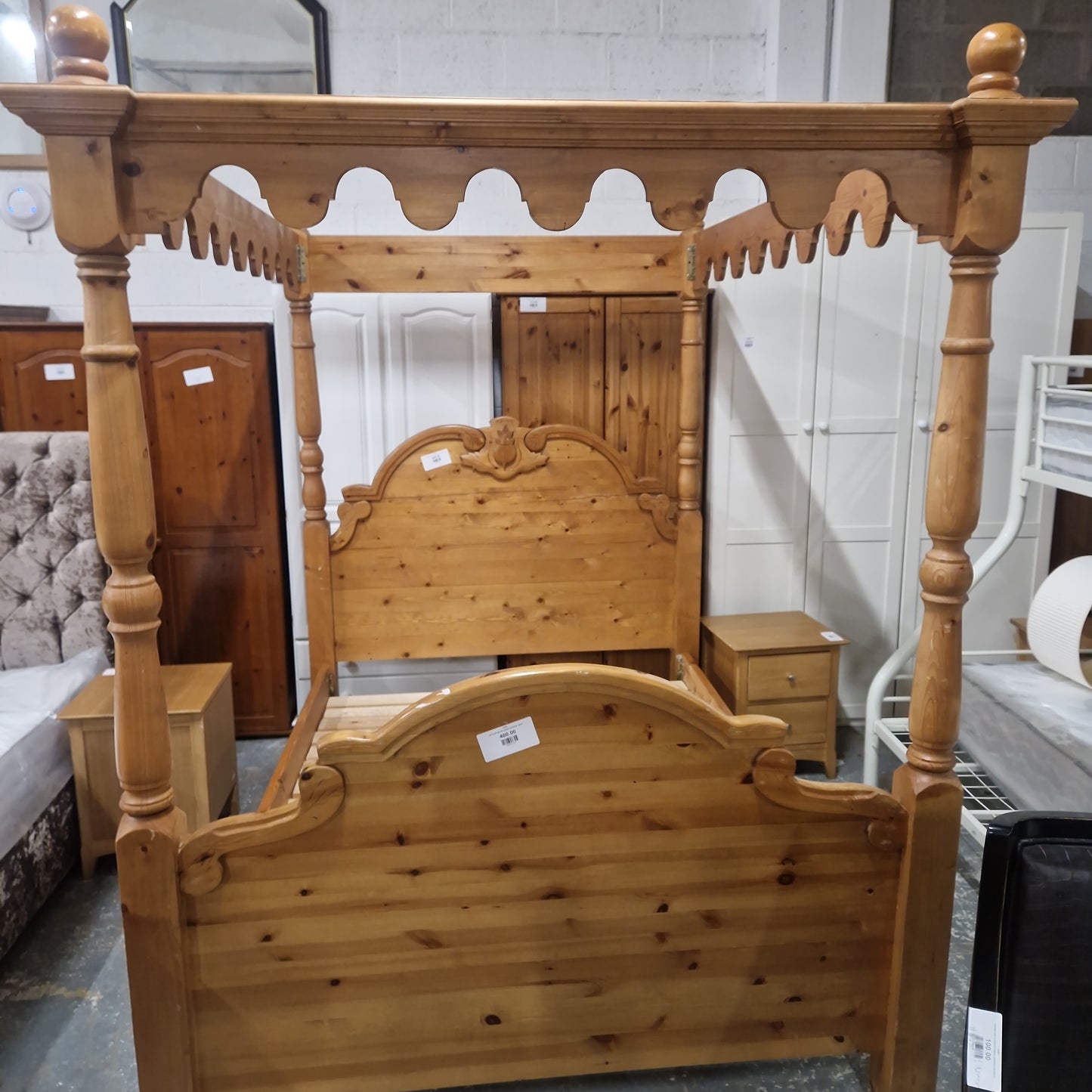 4ft 6 solid pine four poster bed frame