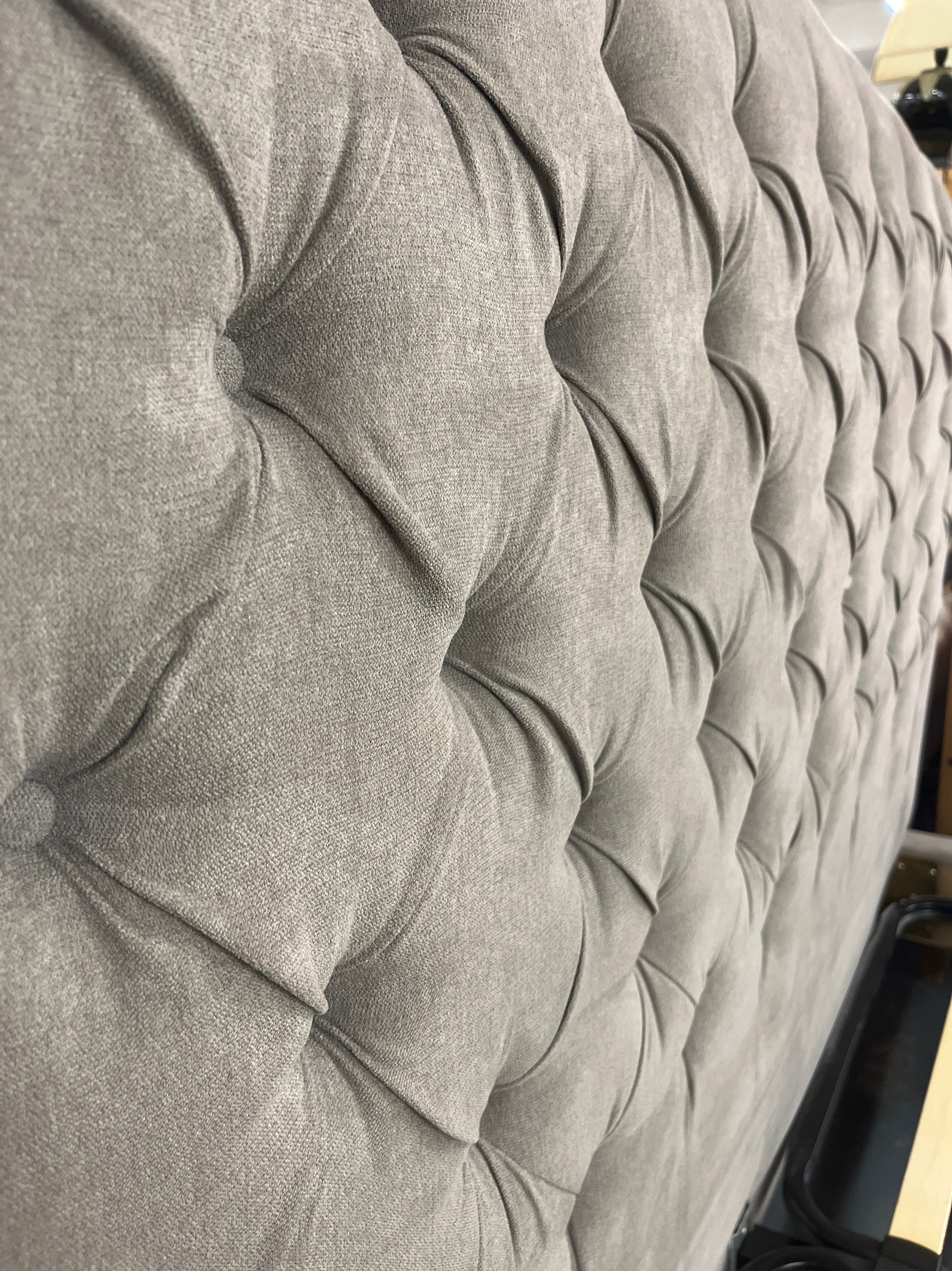 5ft high end light brown fabric button back bed frame 1225