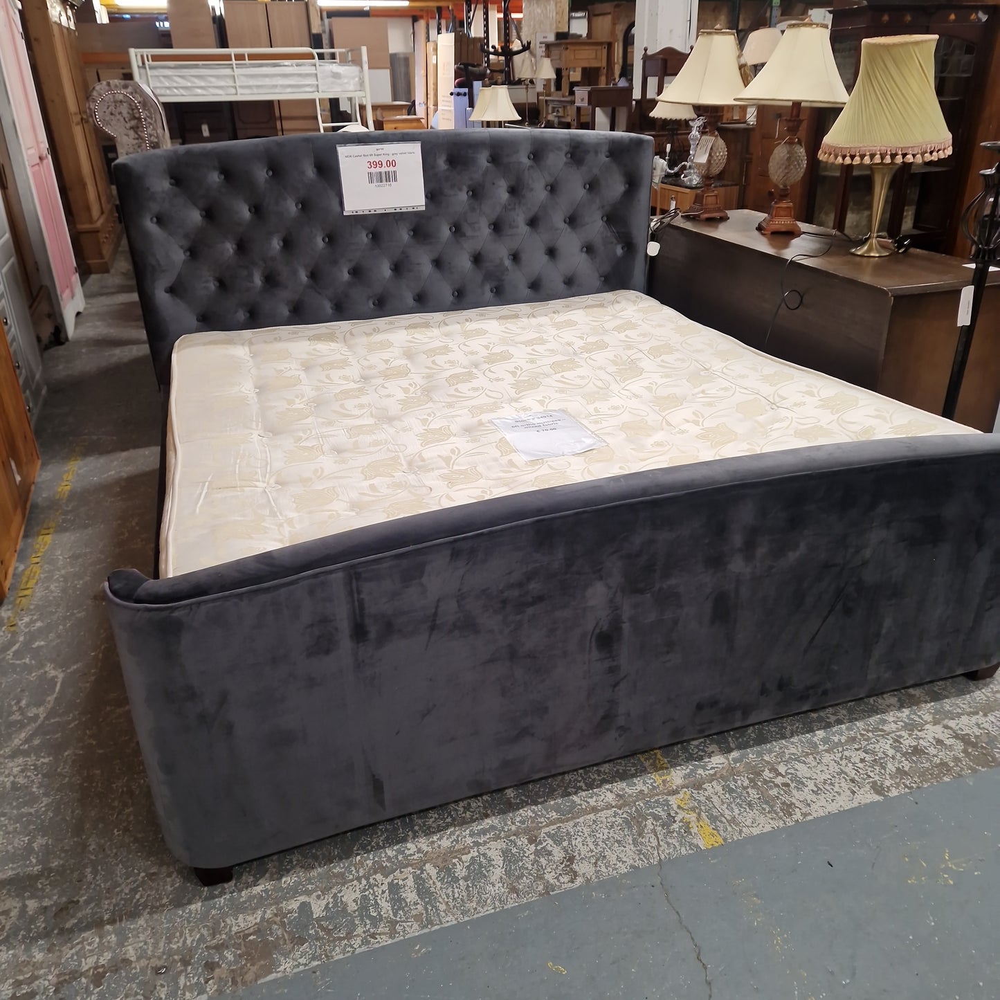 NEW Cashel Bed 6ft Super King - grey velvet fabric