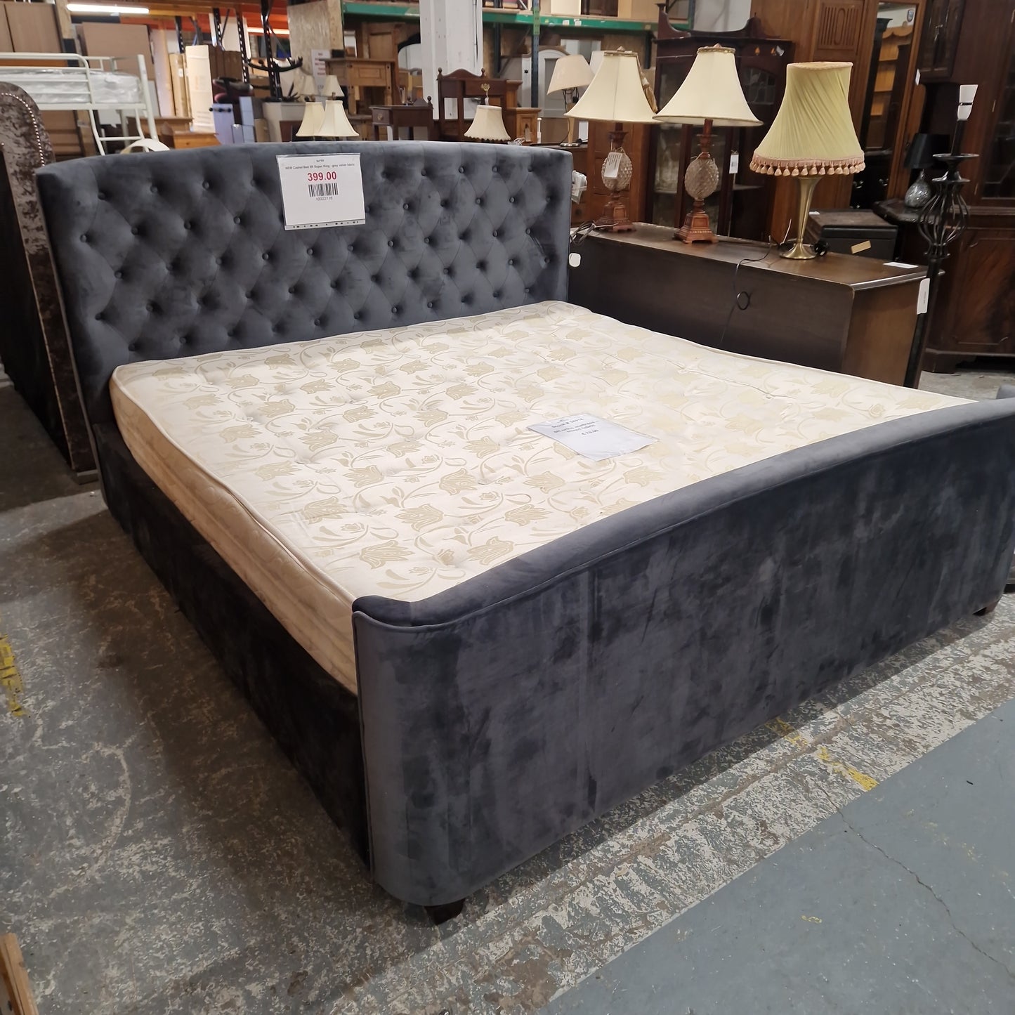 NEW Cashel Bed 6ft Super King - grey velvet fabric