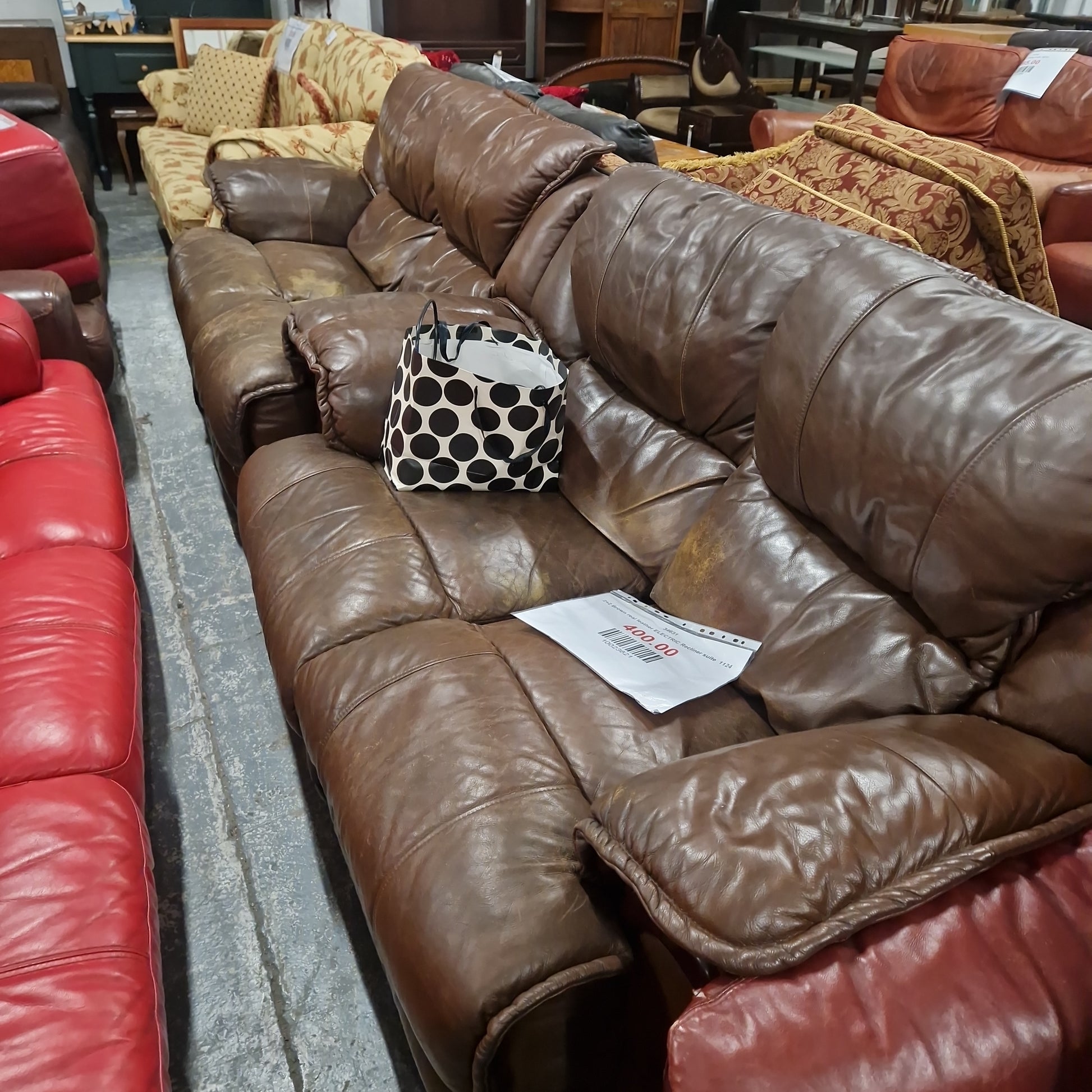 2 Seater Brown Real Leather Electric