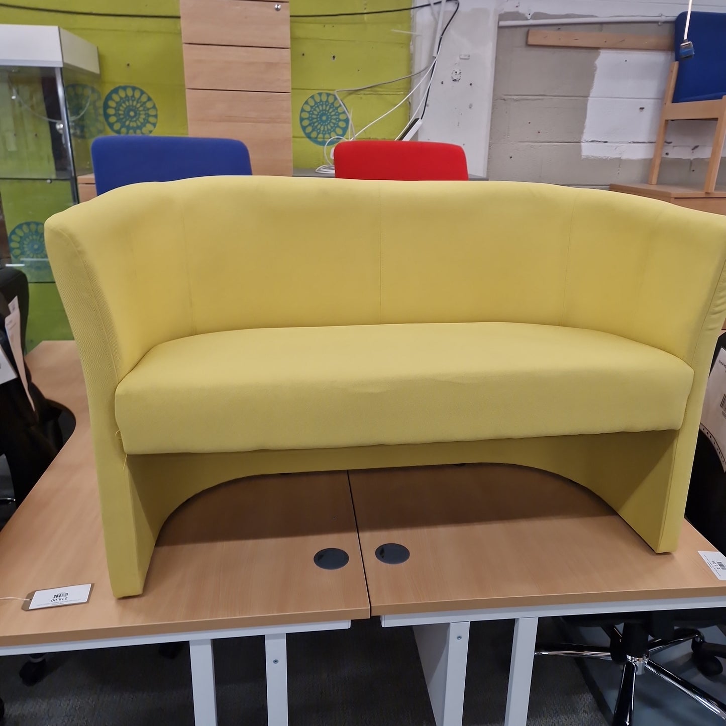 Slender 2 seater fabric reception tub sofa